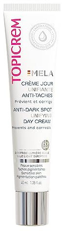 Topicrem - Mela, Crème Jour Unifiante Anti-Taches - Hydrate 24h, Unifie le Teint, Corrige et Prévient l’Apparition des Taches - Double Protection UV + Lumière Bleue, SPF50+ - Peaux Sensibles - 40 ml
