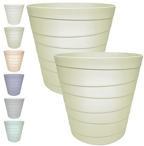 MAKREL® Pastel Colours Plastic Waste Paper Basket Bin Modern Step Design Trash Can for Kitchen, Bathroom, Office (2 x Pale Olive, 10 Litre)