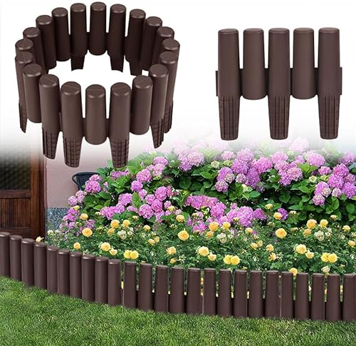 Aufun 2.8M Beeteinfassung Rasenkante Beetumrandung, Gartenpalisade Gartenumrandung geeignet für einfache Zusammenstellung verschiedener Formen -28cm x 24cm (Braun)