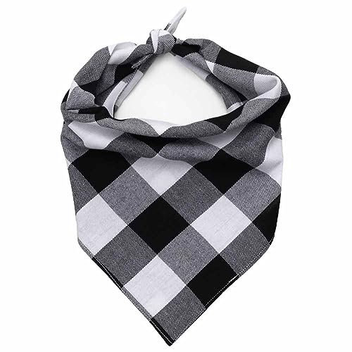 SHTGOI 2 Stück Hundehalstuch Klassisches Kariertes Halstuch Baumwolle Bandanas Einstellbares Dreieckstuch Hunde-Taschentücher Schal für Kleine Mittelgroße Hunde Katzen Haustiere Schwarz-weiß M