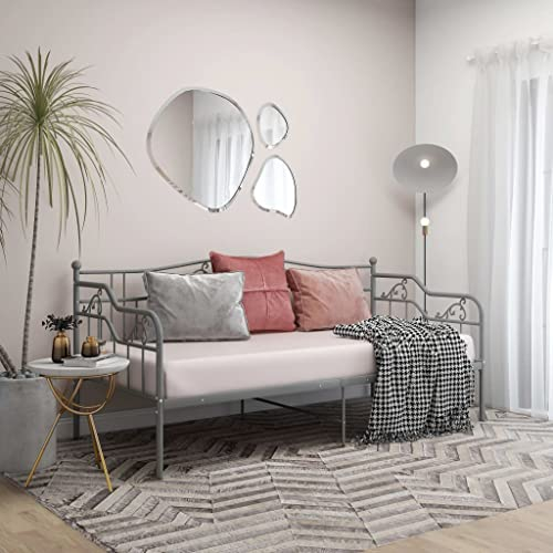 Festnight Schlafsofa Metallbett 90x200 cm Gästebett Bettgestell Grau Metall Einzelbett Metallbett Tagesbett 90x200 Metall Tagesbett-Rahmen