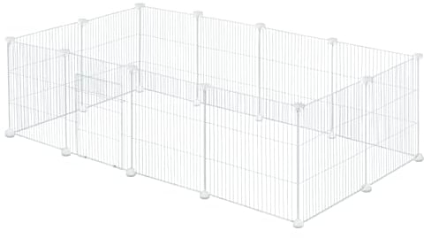 EUGAD Freilaufgehege Kaninchen, Meerschweinchen Gehege, Gehege für Kleintiere, Kleintiergehege, Freigehege für Kaninchen, Hamster, Schildkröten Hasenstall innen inkl. Tür DIY 142x72x36cm Weiß