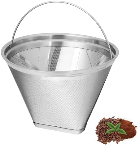 Kaffeefilter Wiederverwendbar mit Griff, kompatibel mit 12 Tassen Kaffeemaschinen, Größe 4 Edelstahl Kaffee Dauerfilter, Waschbar Kaffee Filter für Herstellung von Manuellem Kaffee