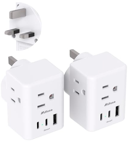 Lot de 2 adaptateurs de prise US vers Royaume-Uni, adaptateur d'alimentation type G, avec 3 sorties et 3 chargeurs USB, adaptateur international pour Dubaï, Angleterre, Irlande, British Londres, Hong,