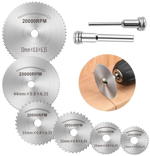 NETUME 6 Pcs Kreissägeblatt Sägeblatt, Trennscheibe Set mit 2 Spanndorn, HSS Kreissägeblätter für Multifunktionswerkzeuge, zum Schneiden von Holz, Kunststoff und Metall