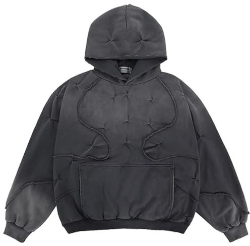 MAWEL Felpe con Cappuccio Firmate for Uomo E Donna Patchwork A Pieghe Irregolari Hip Hop Felpe Harajuku Classiche Felpa con Cappuccio Vintage Basic (Color : Gray1, Size : L)