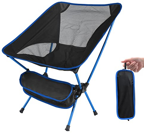 SOPPY Folding Camping Chair Ultra Lightweight, Portable Backpacking Chair, Heavy Duty 135kg Capacity, Outdoor Chairs with Carry Bag for Camping, Garden, Fishing, Beach,BBQs - Deep Blue