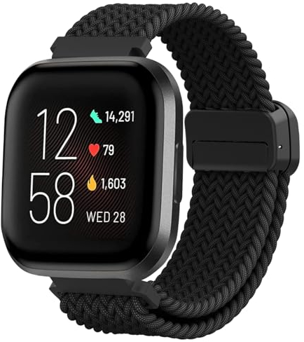 Bracelet Compatible avec Fitbit Versa 2/Fitbit Versa/Fitbit Versa Lite/Versa SE, Double Aimant Réglable Nylon Bracelet, Bracelet sportif respirant à séchage rapide, Bracelets pour hommes et femmes