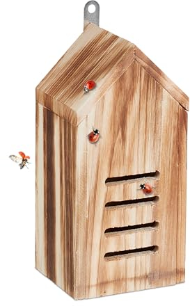 Relaxdays Marienkäferhaus, Marienkäferhotel Garten, zum Aufhängen, Holz, E, geflammt