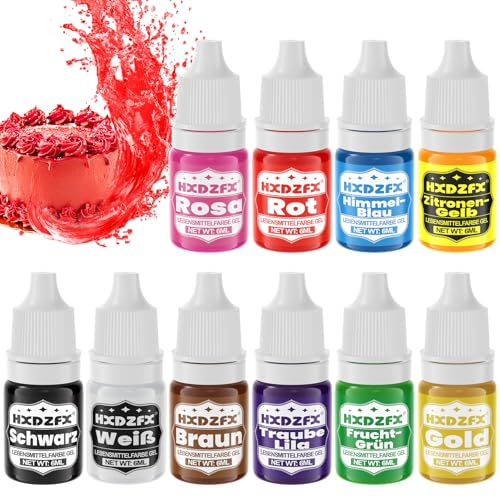 Lebensmittelfarbe Gel - 10 Farben Vegan Lebensmittelfarben, Hochkonzentriertes Lebensmittel Farbe für Tortendeko, Macarons, Getränken, Osterei, DIY Slime - 6ml