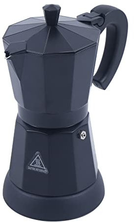 Biggittig Cafetera eléctrica de aluminio de 300 ml, cafetera espresso moca con base separada, cafetera de camping, 6 tazas, jarra moca, color negro