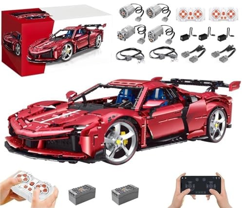 Technik Auto für SF90 Modell, Mit 7Motoren Set, 1:8 Groß Auto Modellbausatz, 3639 Teile MOC Klemmbausteine Rennauto Set, Automodell Sammlerstück für Autofans, Mit Originalverpackung
