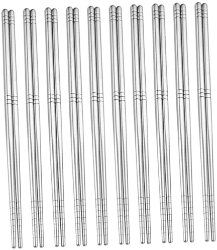 KICHOUSE 10pares Palillos Antideslizantes y Anti-escaldaduras De Acero Inoxidable Palillos De Comida Hogar Multifunción Para Ramen Casero Accesorio Hogar