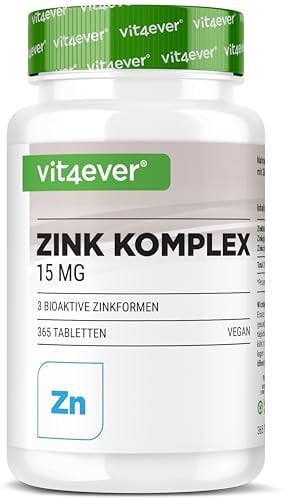 Zinc Complex 15mg - 365 compresse - Con 3 forme di - Fornitura per 1 anno - Vegan