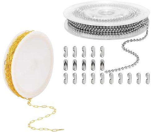 QTTRPCU 2 Stücke Gliederkette Meterware Gold/Silber, Kettenband 5m x 2,5mm mit 20 schlüssen, Chains für Schmuck DIY Herstellung