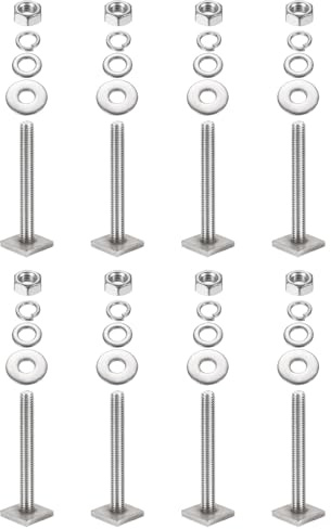 PATIKIL T Slot Bolts M8 x 65mm, 8 Set Square Head T Bolts Roof Rack Stainless Steel T Track Bolts with Nut Washers for Bike Ski Kayak Rack