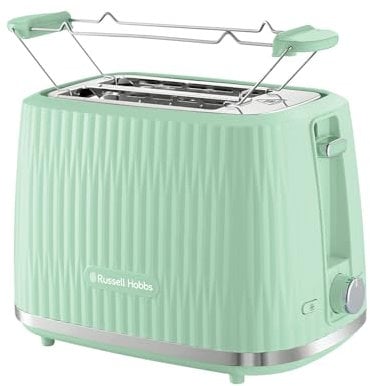 Russell Hobbs Tostapane 2 fette, 6 gradi di doratura, con Pinze, Scongela, Riscalda, Cancella selezione, Vassoio raccogli briciole, Riscalda panini, esterno testurizzato, Eden Pistacchio 27374-56