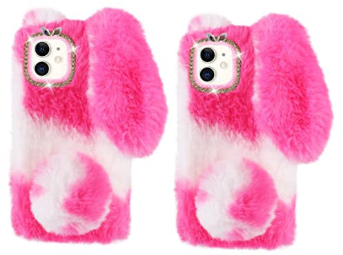 Angoily 2stücke Cartoon Handyhülle Plüsch Für Mini Flauschige Schutzhülle Im Niedlichen Hasen-Design Schutz Vor Kratzern Und Stößen Einfach Zu Bedienen