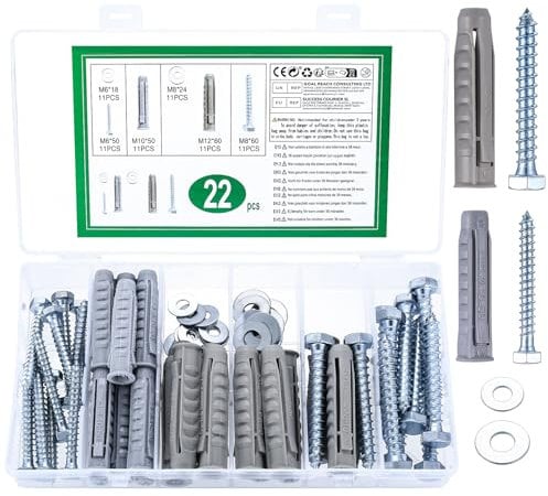 22 Pz Tasselli per Cartongesso per Carichi Pesanti e Viti Autofilettanti a Testa Esagonale, M10 M12 Tasselli ad Espansione Universali con M6 M8 Vite, Tasselli Muro per Mattoni Forati Cartongesso