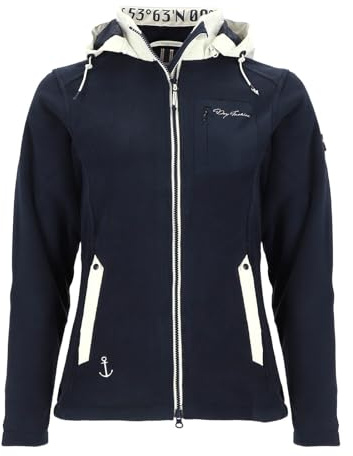 Dry Fashion Damen Fleecejacke Riga mit Windstopp - Wärmende Jacke mit abnehmbarer Kapuze in Navy Größe 44