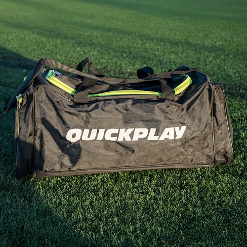 QUICKPLAY Football Kit Bag - Durable Black Sports Holdall | Roomy single compartment, Green-zip design, Padded shoulder strap, Tough everyday fabric, Training and match days