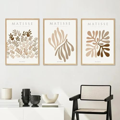 RDRDtbtr Vintage-Leinwandgemälde in Beige Wandbilder Matisse-Boho-Poster Kunstdrucke abstrakte Wand Bilder Wohnzimmer-Inneneinrichtung Heimdekoration 50 x 70 cm x 3 ungerahmt