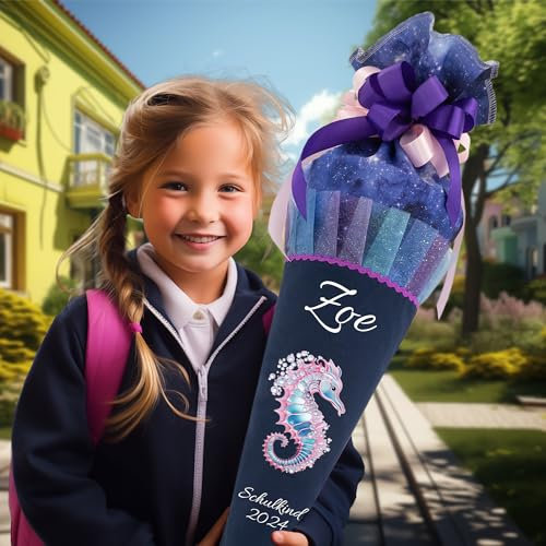 Generisch Schultüte 70 cm Passend zum Schulranzen Step Space Reflect Star Seahorse Zoe für Mädchen zum Schulanfang