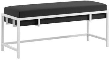 BETTSO - Elegante Sitzbank LAMO - Polsterbank mit Metalbeinen - Moderner Bettbank - Garderobenbank - Sitzhocker Wohnzimmer, Schlafzimmer, Flur - Metalfarbe Weiß - Stofffarbe Schwarz - 100x35x45cm