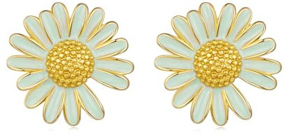 Qings Gänseblümchen Ohrringe für Damen Sterling Silber 925 Gelbe Blume Kleiner Daisy Ohrstecker