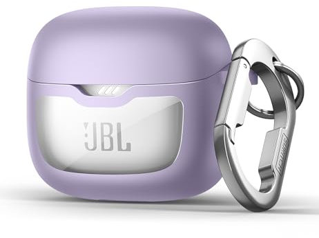 SURITCH Magnetic Case Compatible with JBL Tune Flex,Rugged Shockproof Protective Headphone Cover with Cleaning Kit & Carabiner Keyring & Removal Tool(Purple)