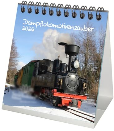 Dampflokomotivenzauber Tischkalender 10cm x 10cm für 2026 Eisenbahn - Geschenkset Inhalt: 1x Kalender 1x Weihnachtsanhänger 1x Grußanhänger (gesamt 3 Teile)