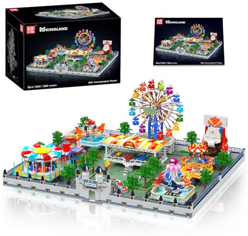Mould King 11022 Technik Groß Vergnügungspark Bausatz, MOC Themenpark Achterbahn und Riesenrad Kit STEM Spielzeug Klemmbausteine Bausatz Modell (5220 Teile)