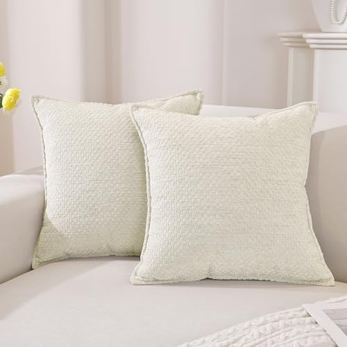 YSTELLAA 2er Set Chenille Kissenbezug 50x50, Weich Moderne Dekorative Kissenbezüge, Kissenhülle Mit Verstecktem Reißverschluss, Sofakissenbezug Für Sofa Schlafzimmer Wohnzimmer, Cremeweiß