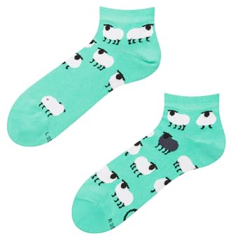 Dedoles Socken Unisex Damen Herren & Kinder Baumwolle viele lustige Designs Fussball Fahrrad Geschenk links rechts verschieden, Farbe: Türkis, Motiv: Schwarzes Schaf (Knöchelsocken), Gr. 43-46