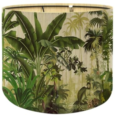 Floral Lampshade Bamboo Made With Tropical Plants green Design, Suitable For Floor Lamps And Desk Lamps, Art deco, Rustic And Elegant, Groovy Unique(11.8 * 9Inch) (Tropical Tree A)