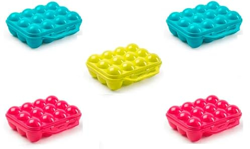 PCMOVILES – Pack de 5 Hueveras de Plástico para 12 Huevos con Asa | Almacenamiento de Cocina Resistente | Fabricadas en España | 20 x 18,5 x 7 cm | Color Aleatorio