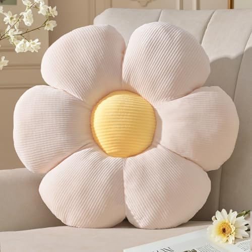 Yhoelata Blumen Kissen Creme Weiß, Sitzkissen Boden Aesthetic Zimmer Deko Bedroom, Ganseblumchen Dekokissen Kinderzimmer, Preppy Room Decor, Sofa Kissen 49 cm