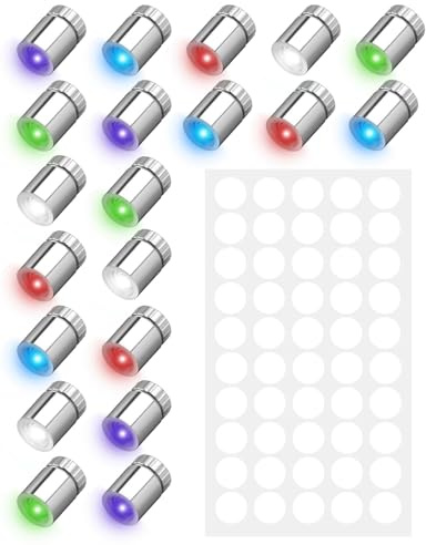 Dupoem 20 Mini-Lampes LED avec Mini-Piles LED, Dont 50 Pastilles Adhésives. Idéales pour Les Projets de Bricolage, Les Décorations de Fête, Les Maisons de Poupées et Le Modélisme (Multicolores)