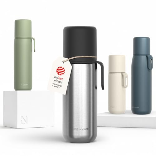 LARS NYSØM Thermoskanne mit Becher 500ml - Thermosflasche aus Edelstahl | Auslaufsichere Isolierflasche mit Tragegurt - Hält 12h warm und 24h kalt - Doppelwandig - Für Reisen, Büro und Outdoor