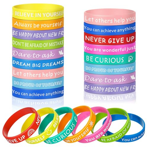 Huiguli 24 Pièces Bracelet en Silicone de Motivation, 18 cm Bracelets D'inspiration en Silicone Couleurs, Citation Inspirante Bracelets avec Messages Positifs
