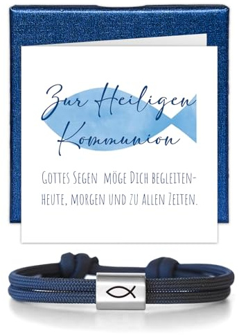 Kommunion Geschenke für Mädchen Junge, Ichthys Fisch Symbol Armband mit Geschenkbox & Grußkarte, Kommunion Armband Erstkommunion Geschenke Mädchen Junge