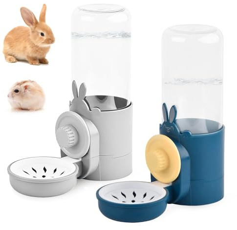 2 Stück Kaninchen Automatischer Wasserspender, 500ml Hängend Hasen Trinkflasche Meerschweinchen Hasentränke Haustier Kaninchentränke für Chinchillas Lgel Frettchen Hamster (Blau, Grau)