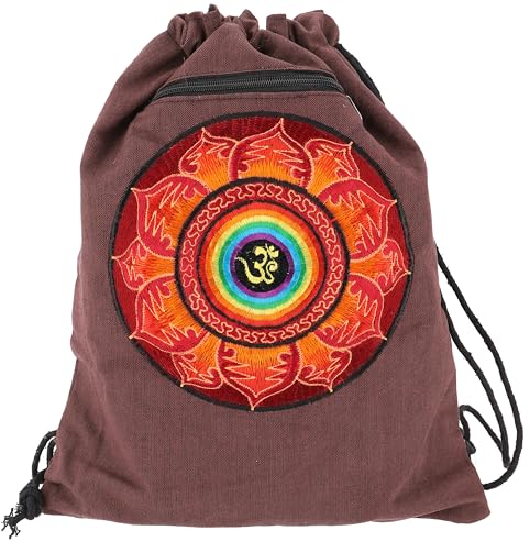 GURU SHOP Bestickter Turnbeutel, Rucksack, Sportbeutel, Freizeitbeutel, Goa Beutel, Hippie Beutel - Braun, Unisex - Erwachsene, Baumwolle, 45x35x15 cm
