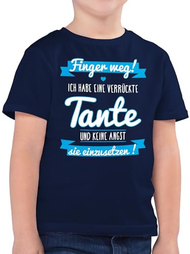 Kinder T-Shirt Jungen - Ich Habe eine verrückte Tante Blau - 128 (7/8 Jahre) - Dunkelblau - sprüche Shirt Aunt neffe Tshirt mit tantes teyze t-Shirts Auntie Neffen tischert Aunties teyzem
