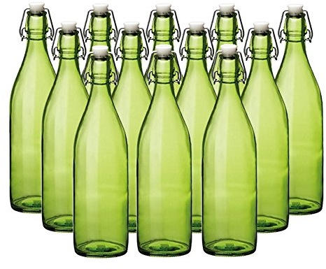 Simpa® 1L Green Traditional Vintage Style Glass Bottles 1 Litre Swing Top Bottles - Ideal for Domestic or Commercial Use - Fill with Water, Wine, Liquor, Oil, Beer, Schnapps or Cordials.