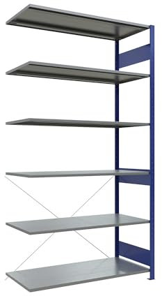 eurokraft | pro | Steckregal | einreihig | Fachboden-BxT 1300 x 600 mm | blau | Höhe 2500 mm | Anbauregal