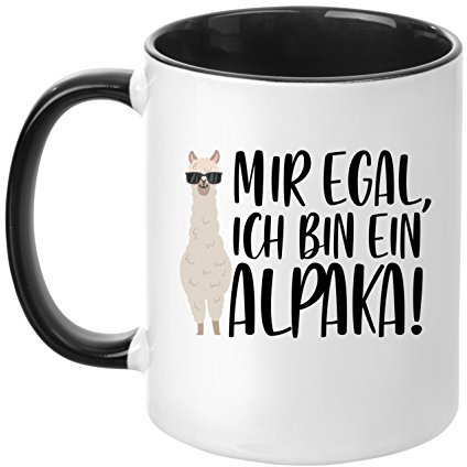 TassenTicker - ''Mir egal, ich Bin EIN Alpaka!'' - hochwertige Qualität - Kaffeetasse - Geschenke - Tasse mit Spruch - Alpaka - (Schwarz)