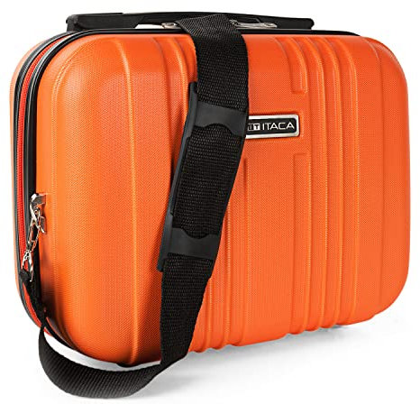 ITACA - Vanity Case Rigide - Trousse de Toilette Femme/Homme pour Voyage avec bandoulière réglable et Amovible - Trousse de Toilette à Grande capacité légère., Mandarine