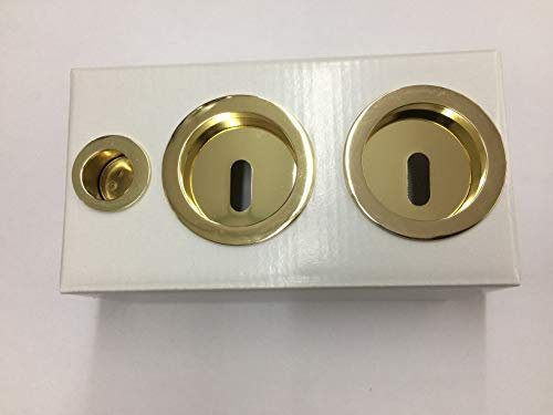 KIT TONDO CON FORO CHIAVE MANIGLIA PORTE SCORREVOLI PORTA SCRIGNO .COLORE ORO LUCIDO SENZA SERRATURA.ART.2055 SS.