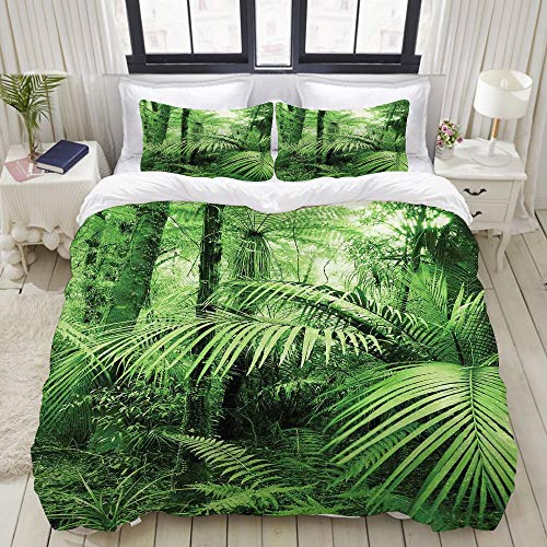 PENGTU Bedding Bettwäsche-Set,Palmen und exotische Pflanzen im tropischen Dschungel Wild Nature Zen Theme,Mikrofaser Bettbezug und Kissenbezug - (135 x 200 cm)